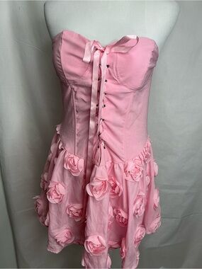 2239 - SHEIN Pink Strapless Rosette Corset Party Dress